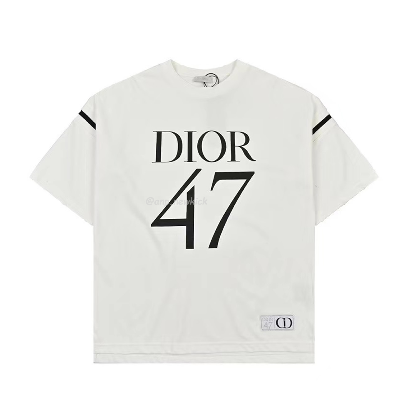Dior Wide Body Bamboo Pure Cotton Plain Weave Fabric T Shirt White Navy (8) - newkick.org